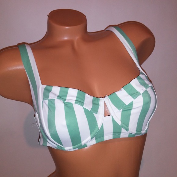 Victoria Secret Swim Bikini Top 36C Green White Stripe No Padding Underwire - Picture 2 of 8